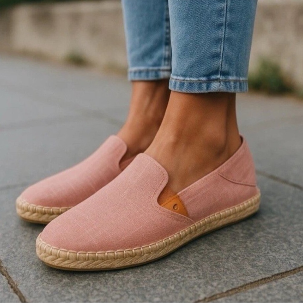 Olukai Pink Rose Sea Salt Kaula Pa’a Kapa Linen Espadrille Drop In Shoe